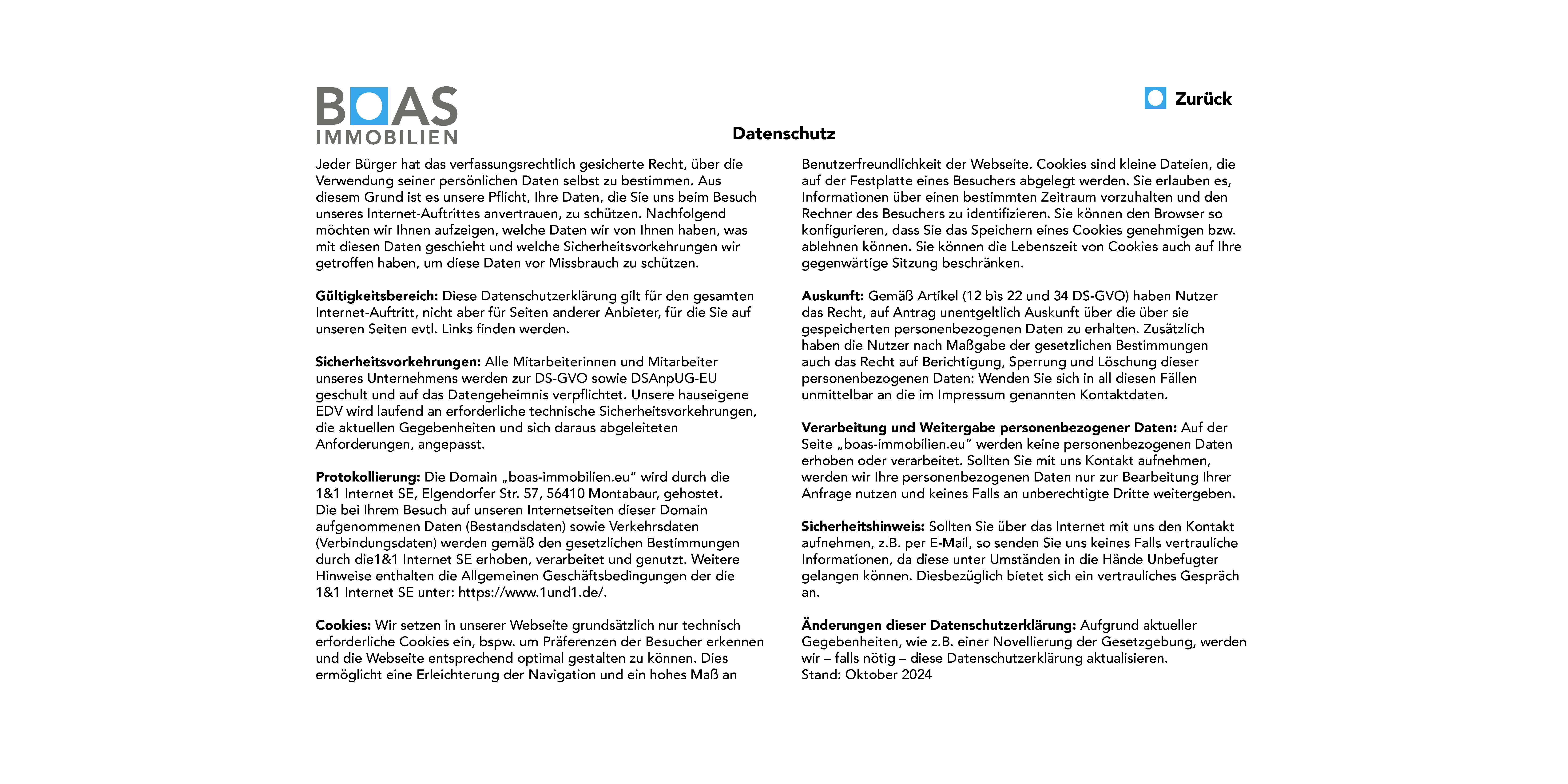 BOAS Website Datenschutz